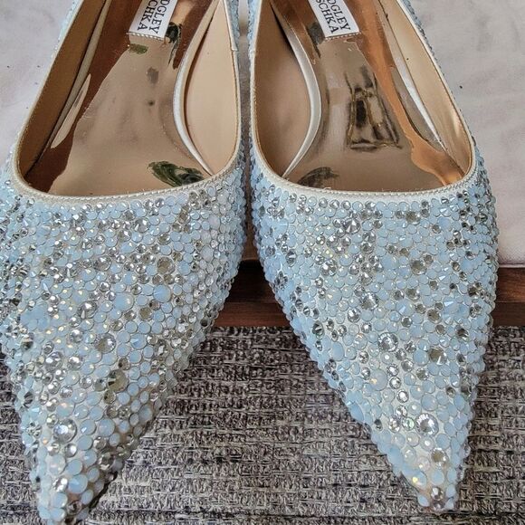 #NEW #Badgley Mischka Madison Kitten Heel Ivory Satin Gem #Pumps Sz 8.5M w Pouch - Picture 11 of 12